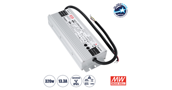 HLG-320H-24A 90794 MEANWELL Αδιάβροχο Ρυθμιζόμενο Μεταλλικό Τροφοδοτικό SELV για Προϊόντα LED 320W 13.3A - AC 220-240V σε DC 24V - Ρυθμιζόμενο από 21VDC έως 26VDC - Αδιάβροχο IP65 Μ25.2 x Π9 x Υ4.38cm - 3 Years Warranty