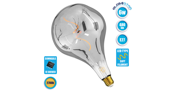Λάμπα E27 R170 Rock LED SOFT SPIRAL FILAMENT 6W 480 lm 320° AC 85-265V Edison Retro με Φιμέ Γυαλί Θερμό Λευκό 2700 K Dimmable  99176