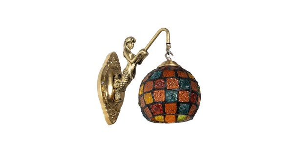 MERMAID 02389 Vintage Φωτιστικό Τοίχου - Απλίκα με Ντουί 1 x E27 AC 220-240V IP20 - Μπρούτζινο & Πολύχρωμο - Μ17 x Π30 x Υ27cm