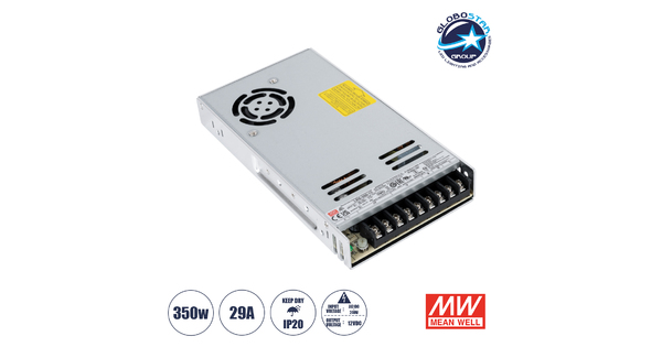 LRS-350-12 90784 MEANWELL Ρυθμιζόμενο Μεταλλικό Τροφοδοτικό PELV για Προϊόντα LED 350W 29A - AC 220-240V σε DC 12V - Ρυθμιζόμενο από 10.2VDC έως 13.8VDC - IP20 Μ21.5 x Π11.5 x Υ3cm - 3 Years Warranty