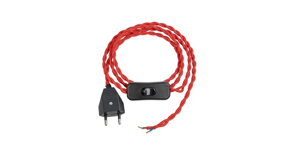 WHIP 77675 Μοντέρνο DIY Πλεκτό Καλώδιο με Διακόπτη On/Off AC 220-240V IP20 - Κόκκινο & Μαύρο - Μ150 x Π2.7 x Υ1.9cm