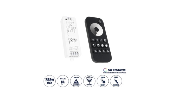 73118 RT1+V1 SKYDANCE ΣΕΤ Dimmer & Ασύρματο Χειριστήριο Αφής 1 Group RF 2.4Ghz 8A Max DC 5-36V (288W) - DC 3V IP20 - 5 Χρόνια Εγγύηση