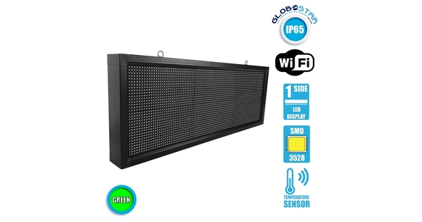 DISPLAY 90272 Κυλιόμενη Ψηφιακή Επιγραφή Μονής Όψης 96x32cm P10 96x32 Pixel LED 150W AC 220-240V Αδιάβροχο IP65 Πράσινο - WiFi Control μέσω FK APP - Αισθητήρας Θερμοκρασίας & Υγρασίας - Μ104 x Π9 x Υ40cm - 2 Χρόνια Εγγύηση
