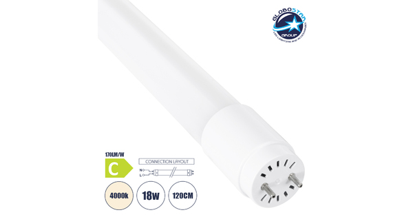 99113 Λάμπα LED Τύπου Φθορίου Θερμοπλαστική T8 G13 120cm 18W 3060lm 300° AC 220-240V IP20 Φ2.6 x Μ120cm - Φυσικό Λευκό 4000K - Pro Series 170lm/W - C Ενεργειακή Κλάση - 3 Χρόνια Εγγύηση