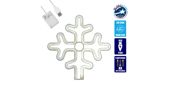 78581 Φωτιστικό Ταμπέλα Φωτεινή Επιγραφή NEON LED Σήμανσης SNOWFLAKE 5W με Καλώδιο Τροφοδοσίας USB - Μπαταρίας 3xAAA (Δεν Περιλαμβάνονται) - Ψυχρό Λευκό 6000K