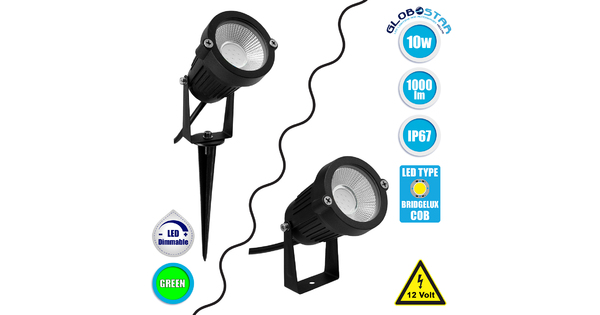 75586 Προβολάκι Κήπου Καρφωτό - Δαπέδου Bridgelux COB LED 10W 1000lm 35° DC 12-24V Αδιάβροχο IP67 Ultra Πράσινο Dimmable