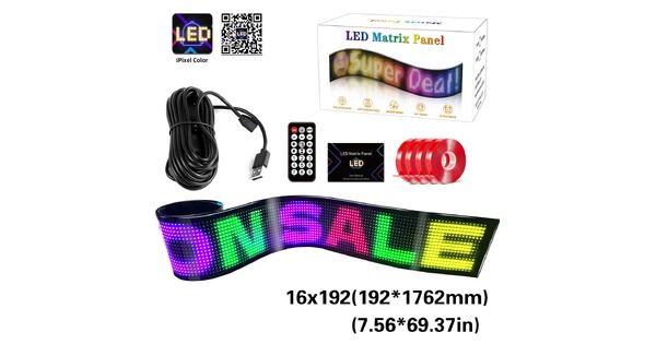 MATRIX GLB-106-0005 Εύκαμπτη Κυλιόμενη Ψηφιακή Επιγραφή 176.2x19.2cm P9 192x16 Pixel LED 10W DC 5V 2A με USB 2.0 Αδιάβροχο IP65 Πολύχρωμο RGB - Bluetooth Control μέσω iPIXEL APP - Μ176.2 x Π0.4 x Υ19.2cm - 2 Χρόνια Εγγύηση