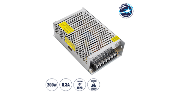 73045 Μεταλλικό Τροφοδοτικό PELV για Προϊόντα LED 200W 8.3A - AC 220-240V σε DC 24V - IP20 - Μ16 x Π10 x Υ5cm - 3 Χρόνια Εγγύηση