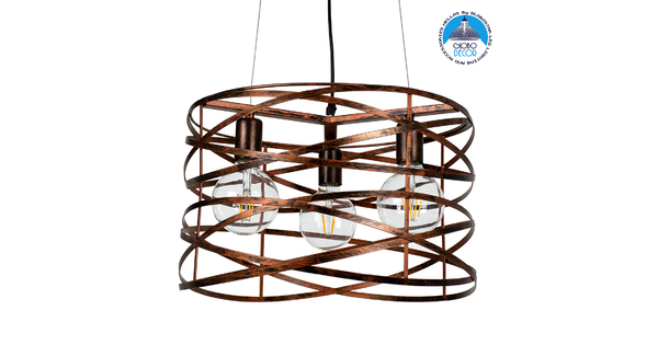 TOKEN 00856 Μοντέρνο Industrial Κρεμαστό Φωτιστικό Οροφής Τρίφωτο Καφέ Σκουριά Μεταλλικό Πλέγμα Φ43 x Υ29cm