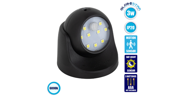79001 Μαύρο Φωτιστικό Μπαταρίας σε Σχήμα Κάμερας LED SMD 3W 300lm με Αισθητήρα Ημέρας-Νύχτας και PIR Αισθητήρα Κίνησης Ψυχρό Λευκό 6000K