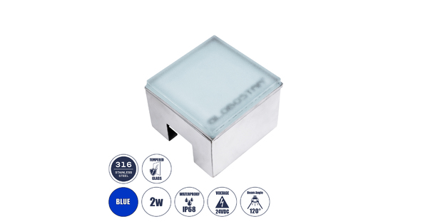 CYBOLITHOS 60946 Χωνευτό Φωτιστικό Σποτ Δαπέδου LED 2W 200lm 120° DC 24V Αδιάβροχο IP68 IK06 Μ10 x Π10 x Υ8cm Μπλε Dimmable - Tempered Γαλακτερό Γυαλί & Ανοξείδωτο Ατσάλι - Bridgelux Chip - 3 Χρόνια Εγγύηση