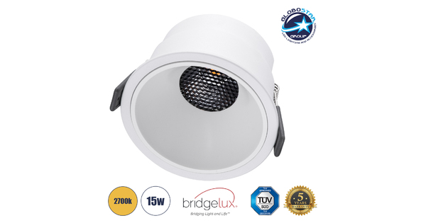 PLUTO-B 60261 Χωνευτό LED Spot Downlight TrimLess Φ10.4cm 15W 1875lm 38° AC 220-240V IP20 Φ10.4 x Υ6.5cm - Στρόγγυλο - Λευκό & Anti-Glare HoneyComb - Θερμό Λευκό 2700K - Bridgelux COB - 5 Years Warranty