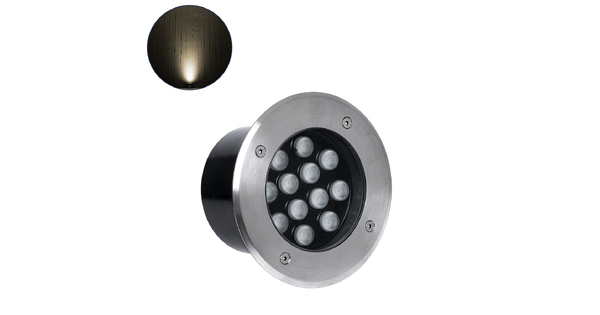 UNDERGROUND-TINA 90667 Χωνευτό Αρχιτεκτονικο Φωτιστικό Σποτ Δαπέδου LED 12W 1320lm 30° DC 24V Αδιάβροχο IP68 Θερμό Λευκό 2700K Dimmable - Ανοξείδωτο Ατσάλι 304 - Φ16 x Υ9cm / Q14cm - 3 Χρόνια Εγγύηση