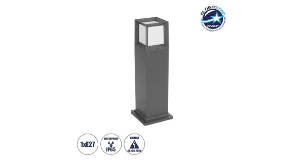 PALASO 90547 Φωτιστικό Κολωνάκι Κήπου με Ντουί 1 x E27 AC 220-240V Αδιάβροχο IP65 - Γκρι Ανθρακί - Μ20 x Π20 x Υ60.5cm