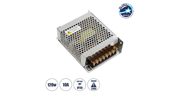 73034 Μεταλλικό Τροφοδοτικό PELV για Προϊόντα LED 120W 10A - AC 220-240V σε DC 12V - IP20 - Μ13 x Π10 x Υ4cm - 3 Χρόνια Εγγύηση