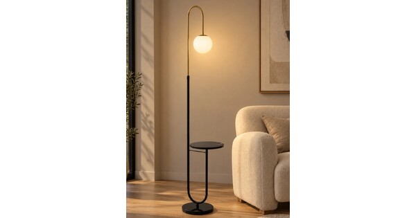 kelvo® CORDELIA KLV-102-0006 Επιδαπέδιο Φωτιστικό για Λάμπα με Ντουί 1 x E27 AC 220-240V IP20 - Μαύρο Ματ & Σατινέ Χρυσό Βούρτσας - Μ38 x Π30 x Υ180cm