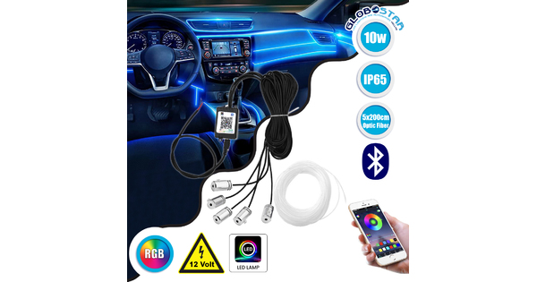 81843 Car Optic Fiber LED Kit Smart Bluetooth - Φωτισμός Κιτ Οπτικής Ίνας Αυτοκινήτου DC 12V 10W με Smart Bluetooth Controller & Εφαρμογή APP Αδιάβροχο IP65 Πολύχρωμο RGB