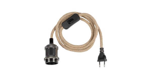 WHIP 77663 Μοντέρνο DIY Φωτιστικό με Υφασμάτινο Καλώδιο, Ντουί 1 x E27, Διακόπτη On/Off & Πρίζα AC 220-240V IP20 - Μπεζ & Μαύρο Νίκελ - Μ150 x Π4 x Υ4cm