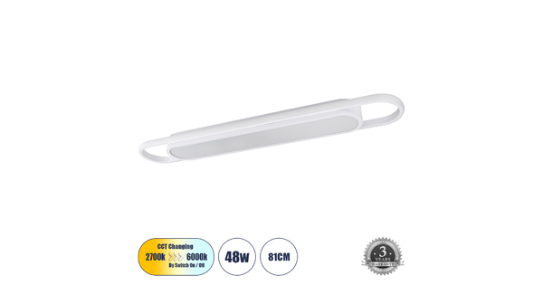 IGOR 61219 Φωτιστικό Οροφής Linear Design LED CCT 48W 5760lm 210° AC 220-240V - Εναλλαγή Φωτισμού μέσω Διακόπτη On/Off All In One Ψυχρό 6000k+Φυσικό 4500k+Θερμό 2700k Μ81 x Π13 x Υ4.5cm - Λευκό