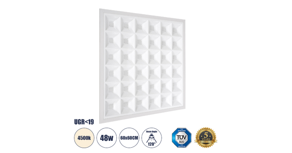 ZEUS 60969 Χωνευτό LED Panel 60x60cm 48W 7200lm 120° CRI≥86Ra UGR<19 Anti-Glare Shield Diffuser AC 220-240V IP44 Μ60 x Π60 x Υ3.3cm - Φυσικό Λευκό 4500K
