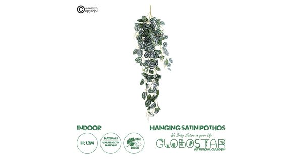 Artificial Garden SATIN POTHOS HANGING BRANCH 20242 Τεχνητό Διακοσμητικό Κρεμαστό Φυτό Ασημένια Άμπελός - Πόθος Υ120cm