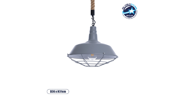 CRANE 01411 Vintage Κρεμαστό Φωτιστικό Οροφής με Ντουί 1 x E27 AC 220-240V IP20 - Γκρι & Μπεζ - Μ36 x Π36 x Y31cm