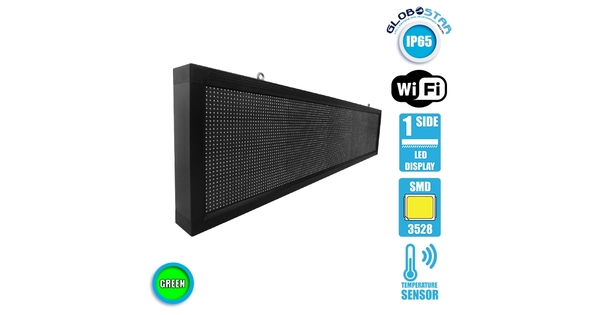 90282 Κυλιόμενη Ψηφιακή Επιγραφή P10 LED SMD AC 220-240V με Wi-Fi - Αδιάβροχή IP54 - Μονής Όψης - Μ168 x Π9 x Υ40cm Πράσινο