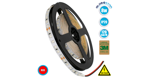 70234 Ταινία LED SMD 2835 5m 8W/m 120LED/m 960 lm/m 120° DC 24V IP20 Κόκκινο