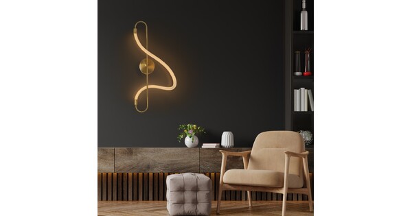 kelvoGLOW 61683 Μοντέρνο Φωτιστικό Τοίχου - Απλίκα LED 18W 1800lm 360° AC 220-240V IP20 Ρυθμιζόμενο Λευκό CCT με On/Off 2700K/4500K/6000K - Lumileds SMD Chip - Χρυσό Πλατίνα & Λευκό Νήμα - Μ30 x Π15 x Υ70cm - 3 Χρόνια Εγγύηση