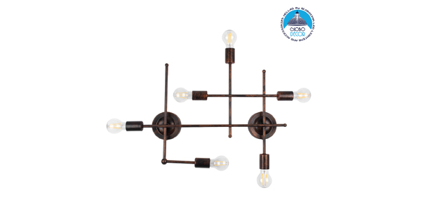 ® PIPING 00665 Vintage Επιτοίχιο Φωτιστικό Πολύφωτο 6 x E27 IP20 Χάλκινο Μέταλλο - Μ66 x Π9.5 x Υ49cm