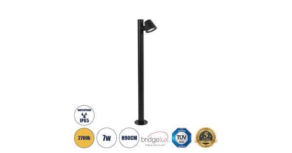 GARDENIA 60508 Φωτιστικό Κήπου - Κολωνάκι Αρχιτεκτονικού Φωτισμού Εξωτερικού Χώρου LED 7W 700lm 60° AC220-240V Αδιάβροχο IP65 - Σώμα Αλουμινίου & Tempered Glass - Μ12 x Π18 x Υ90cm - Θερμό Λευκό 2700K - Μαύρο - Bridgelux Chip - 5 Years Warranty
