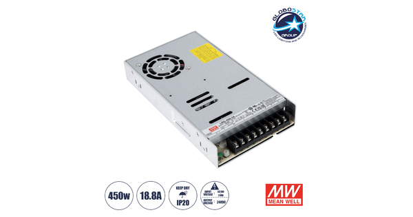 LRS-450-24 90787 MEANWELL Ρυθμιζόμενο Μεταλλικό Τροφοδοτικό PELV για Προϊόντα LED 450W 18.8A - AC 220-240V σε DC 24V - Ρυθμιζόμενο από 21.6VDC έως 28.8VDC - IP20 Μ22.5 x Π12.4 x Υ3.5cm - 3 Years Warranty
