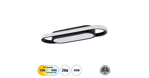 IGOR 61216 Φωτιστικό Οροφής Linear Design LED CCT 24W 2880lm 210° AC 220-240V - Εναλλαγή Φωτισμού μέσω Διακόπτη On/Off All In One Ψυχρό 6000k+Φυσικό 4500k+Θερμό 2700k Μ41 x Π13 x Υ4.5cm - Μαύρο