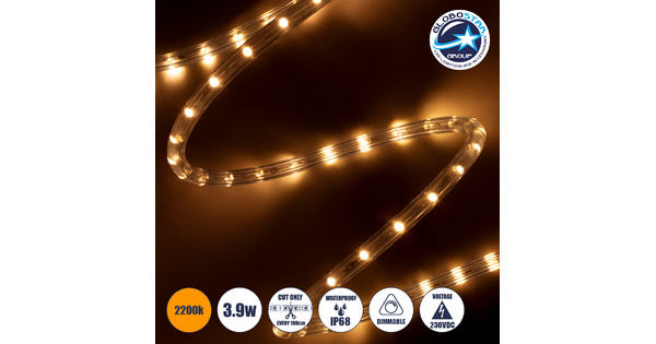 70603 Φωτοσωλήνας LED DIODE 1m 3.9W/m 36LED/m 137lm/m 360° DC 230V Αδιάβροχος IP68 Ultra Θερμό Λευκό 2200K Dimmable