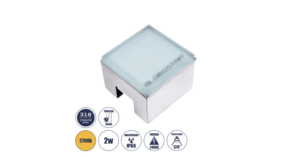 CYBOLITHOS 60365 Χωνευτό Φωτιστικό Σποτ Δαπέδου LED 2W 260lm 120° DC 24V Αδιάβροχο IP68 IK06 Μ10 x Π10 x Υ8cm 2700K Dimmable - Tempered Γαλακτερό Γυαλί & Ανοξείδωτο Ατσάλι - Bridgelux Chip - 3 Χρόνια Εγγύηση