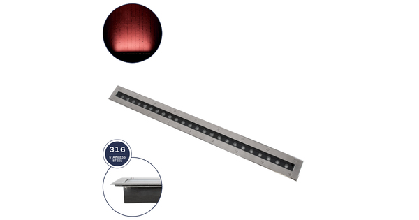 UNDERGROUND-REMVI 90194-R Χωνευτό Φωτιστικό Wall Washer Δαπέδου LED 18W 1440lm 10° DC 24V Αδιάβροχο IP68 L100 x W9 x H7.2cm Κόκκινο - Ανοξείδωτο Ατσάλι - 3 Years Warranty
