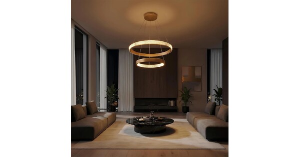 kelvo® DIAMOND KLV-101-0236 Κρεμαστό Φωτιστικό Οροφής LED 75W 7500lm 360° AC 220-240V IP20 Ρυθμιζόμενο Λευκό CCT με Χειριστήριο από 2700K έως 6000K Dimmable - Lumileds SMD Chip - Χρυσό Πλατίνα - Μ60 x Π60 x Υ40cm - 3 Χρόνια Εγγύηση