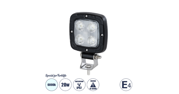 85399 E4 Mark Vehicle & Forklift Work Lights - Φώτα Εργασίας για Οχήματα Περονοφόρα - Κλάρκ LED 20W DC 10-80V Αδιάβροχο IP67 Ψυχρό Λευκό 6000K Μ11 x Π11 x Υ5cm
