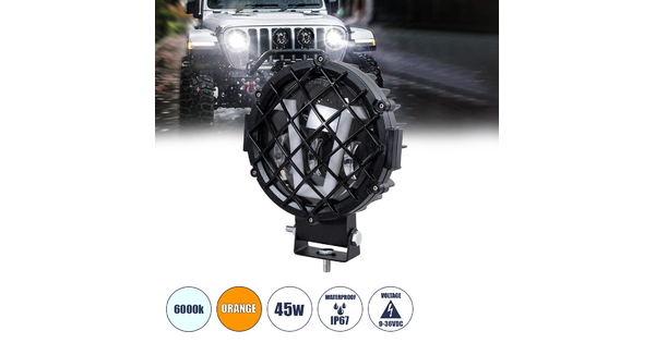 85439 Vehicle & JEEP Work Lights - Φώτα Εργασίας για Οχήματα και JEEP με V Light DRL & Φλας LED High Power 45W DC 9-36V Αδιάβροχo IP67 Πορτοκαλί & Ψυχρό Λευκό 6000K M17 x Π8 x Υ21cm