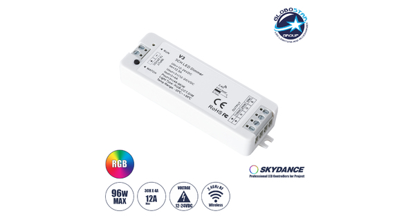 71546 V3 SKYDANCE DC RF 2.4Ghz Dimmer High Speed Controller 3 Καναλιών DC 12-24V 3 x 5A 96W - Max 12A 288W - IP20 Μ10 x Π3.5 x Υ2cm - 5 Years Warranty