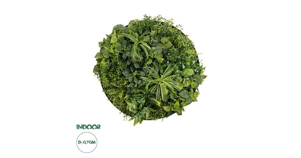 Artificial Garden VARIOUS PLANTS ROUND WALL DISC 20689 Τεχνητό Διακοσμητικό Στρογγυλό Πάνελ Φυλλωσιάς - Κάθετος Κήπος Μιξ Μ70 x Π70 x Υ15cm