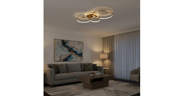 kelvo® NEMESIS KLV-101-0207 Φωτιστικό Οροφής LED 98W 9800lm 360° AC 220-240V IP20 Ρυθμιζόμενο Λευκό CCT με Χειριστήριο από 2700K έως 6000K Dimmable - Lumileds SMD Chip - Χρυσό Πλατίνα - Μ89 x Π60 x Υ19cm - 3 Χρόνια Εγγύηση