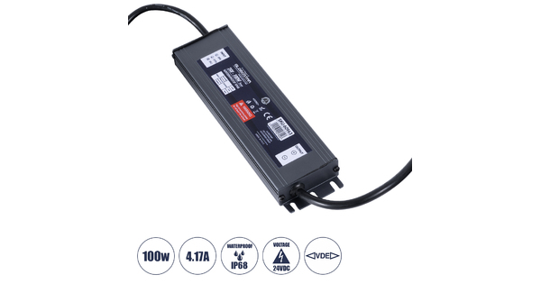 60963 Αδιάβροχο Τροφοδοτικό SELV για Προϊόντα Φωτισμού LED 100W 4.17A - AC 220-240V σε DC 24V με 1.2m VDE Καλώδιο Παροχής & Εξόδου Τροφοδοσίας - Αδιάβροχο IP68 - M20 x W5 x H2cm  - 3 Χρόνια Εγγύηση