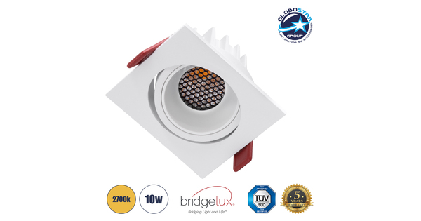 LEO-SQ 60291 Χωνευτό LED Spot Downlight TrimLess Μ8.5xΠ8.5cm 10W 1250lm 38° AC 220-240V IP20 Μ8.5 x Π8.5 x Υ6.6cm - Τετράγωνο - Κινούμενο - Λευκό & Anti-Glare HoneyComb - Θερμό Λευκό 2700K - Bridgelux COB - 5 Years Warranty
