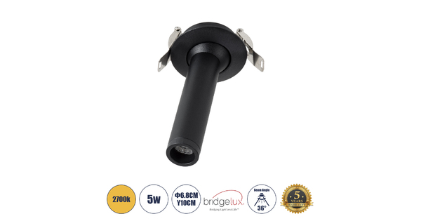 DALE 60371 Χωνευτό LED Κινούμενο Spot Downlight TrimLess Φ6.4cm 5W 500lm 36° AC 220-240V IP20 Φ6.4cm x Υ10cm - Στρόγγυλο - Μαύρο - Θερμό Λευκό 2700K
