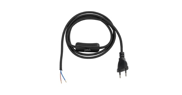 WHIP 77669 Μοντέρνο DIY Φωτιστικό με Υφασμάτινο Καλώδιο, Ντουί 1 x E27 & Διακόπτη On/Off AC 220-240V IP20 - Μαύρο - Μ140 x Π2.7 x Υ1.9cm