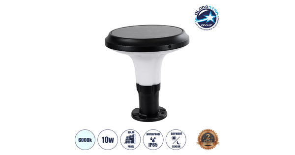 WHISPER 90535 Αυτόνομο Ηλιακό Φωτιστικό Κήπου - Κολωνάκι Αρχιτεκτονικού Φωτισμού Εξωτερικού Χώρου LED 10W 330lm 120° με Ενσωματωμένο Φωτοβολταϊκό Panel 6V 2W & Επαναφορτιζόμενη Μπαταρία Li-ion 3.2V 1800mAh με Αισθητήρα Ημέρας-Νύχτας - Αδιάβροχο IP65 - Σώμα Αλουμινίου & ABS