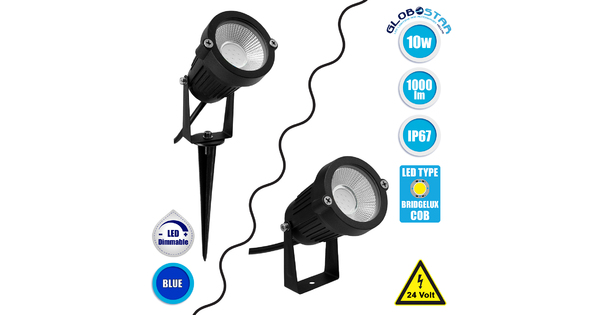 75587 Προβολάκι Κήπου Καρφωτό - Δαπέδου Bridgelux COB LED 10W 1000lm 35° DC 12-24V Αδιάβροχο IP67 Ultra Μπλε Dimmable