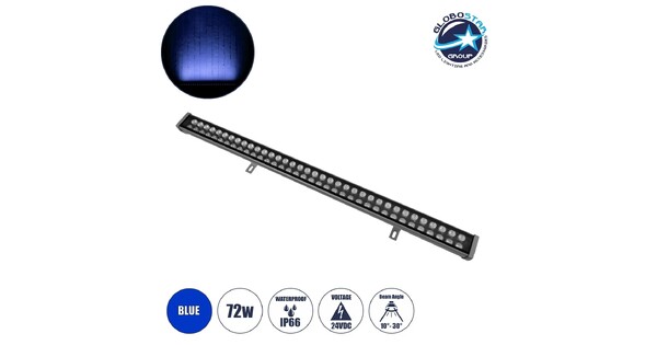 WASHERMOZA 90168 Μπάρα Φωτισμού Wall Washer LED 72W 6120lm 10-30° DC 24V Αδιάβροχο IP66 Μπλε Dimmable - Bridgelux SMD Chip - Γκρι Ανθρακί - Μ100 x Π7.4 x Υ7cm - 3 Χρόνια Εγγύηση