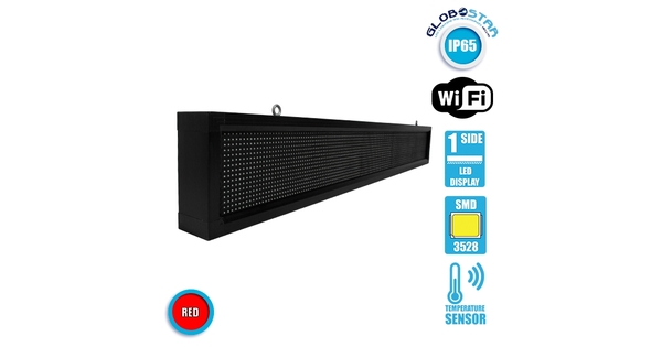 Αδιάβροχη Κυλιόμενη Επιγραφή SMD LED 230V USB & WiFi Κόκκινη Μονής Όψης 168x20cm  90261